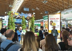 Federico Milanese, with the microphone, explains the history and work of Jingold to some students visiting the fair.
