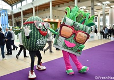 Two friendly mascots cheer up visitors.